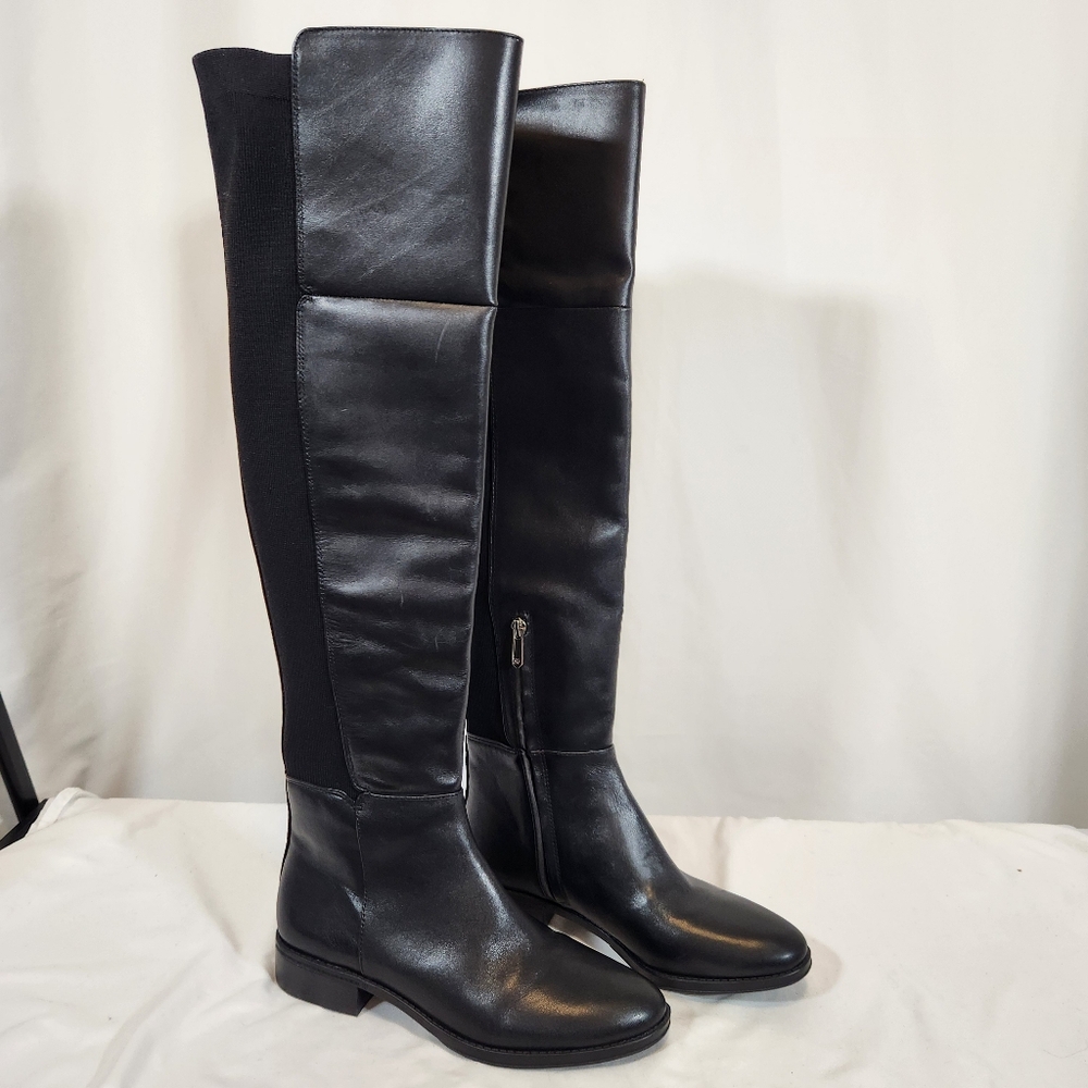 SAM EDELMAN Women Black Partial Zip Pam Leather High Shaft Tall Boots 7.5M